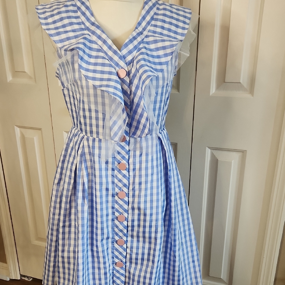 Blue Gingham Midi Dress
